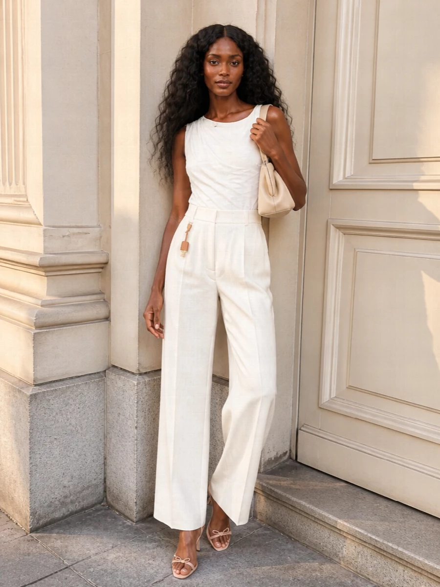 Elisabetta franchi white bodysuit ivory wide leg pants