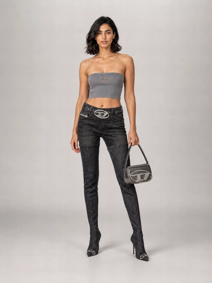 Diesel Ribbed Strapless Cropped Top