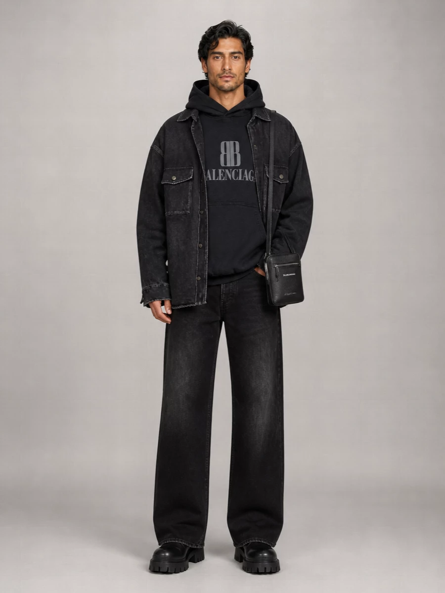 Balenciaga denim hooded cargo jacket