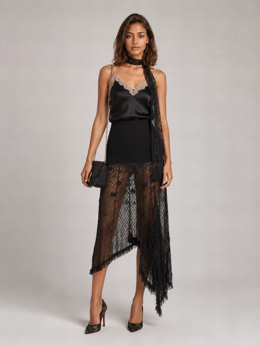 Isabel Marant Stretch Lace Asymmetric Skirt
