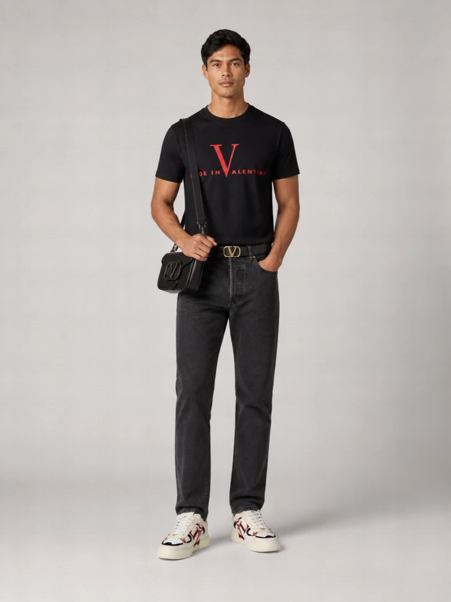 Valentino Cotton Logo Print Regular Fit T-Shirt
