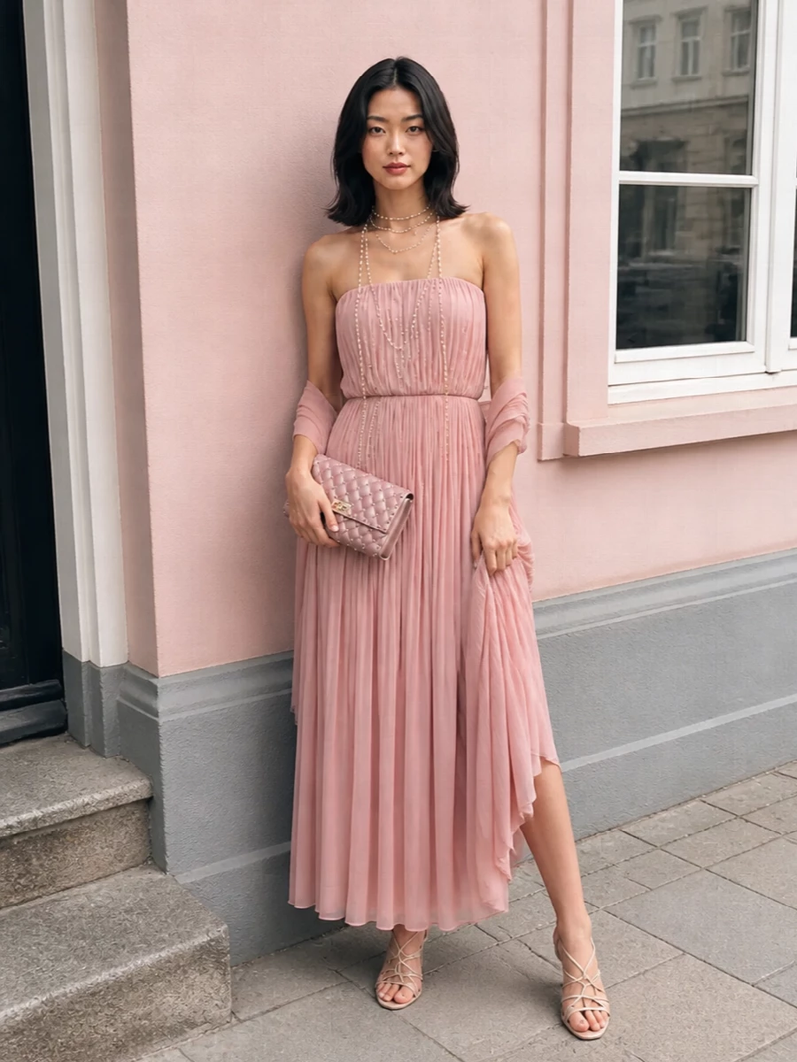 Magda butrym blush dress valentino clutch