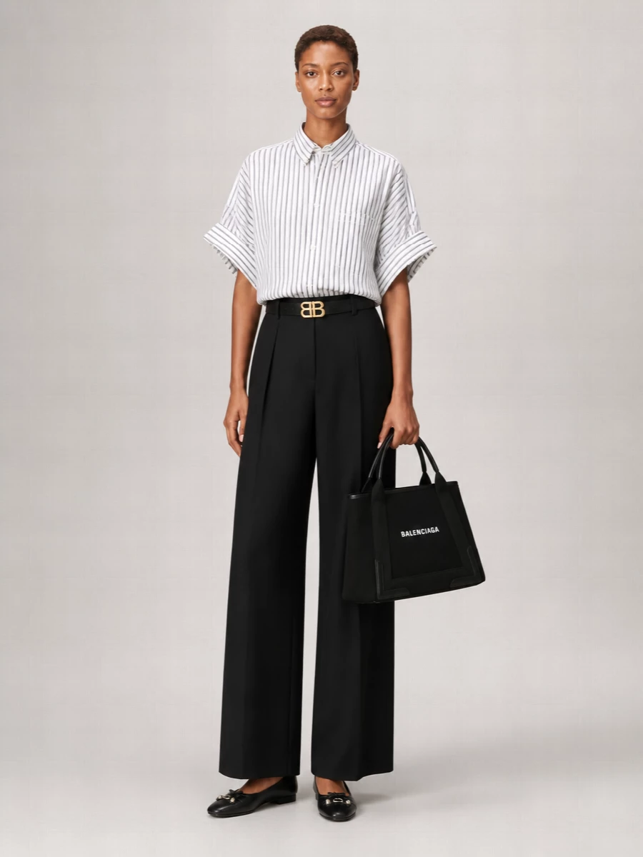 Balenciaga Striped Oversized Short-Sleeve Cotton Shirt