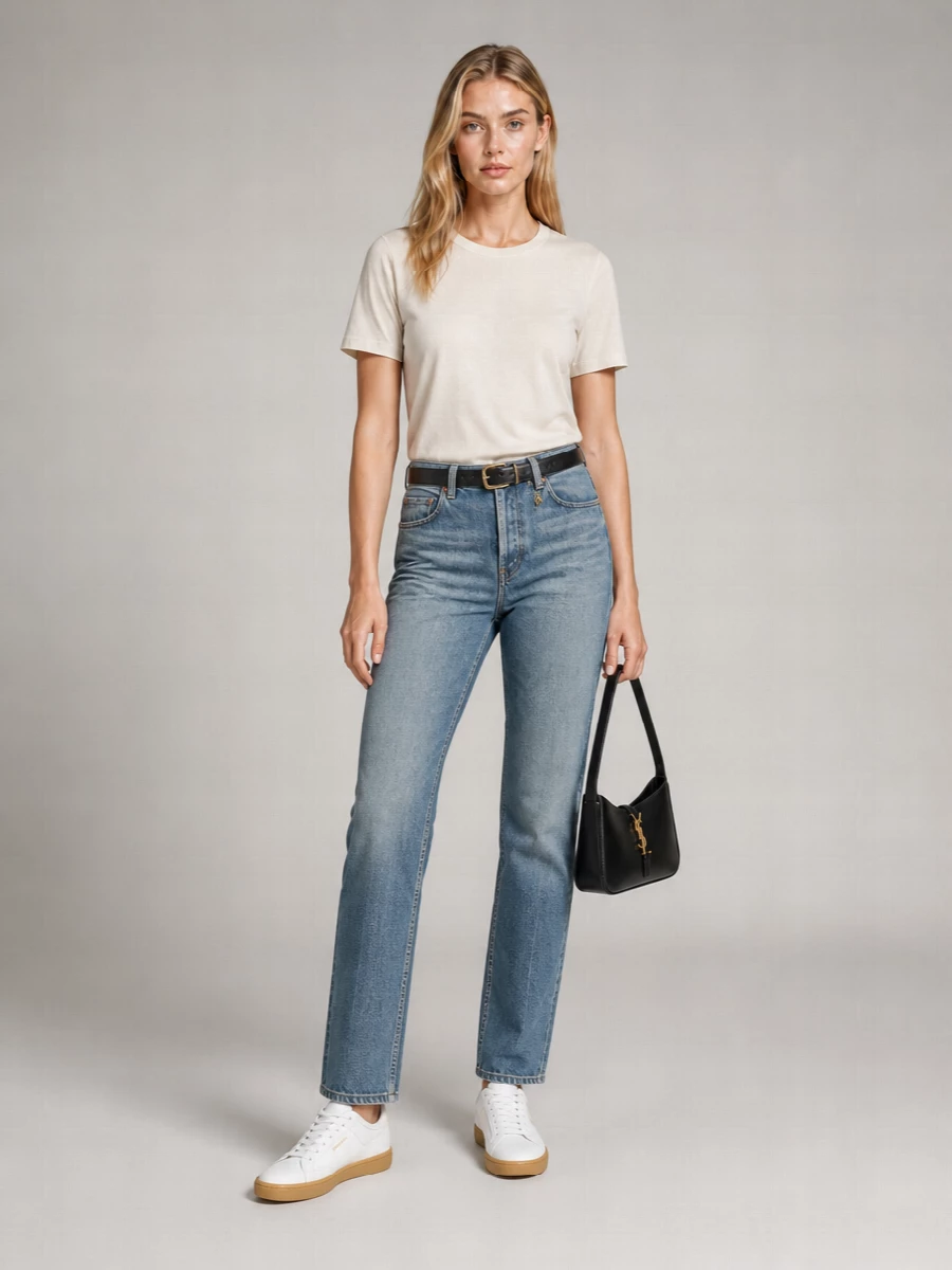Saint Laurent Denim Mid-Rise Straight-Leg Jeans