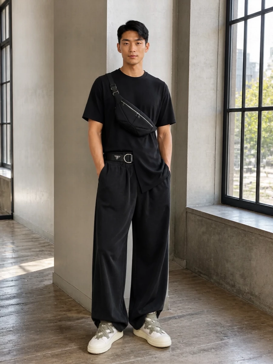 Diesel wide leg trousers rick owens tee sneakers
