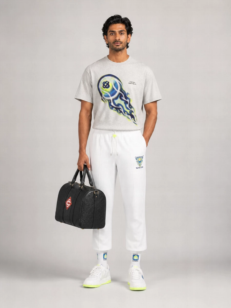 Casablanca Flaming Tennis Ball Printed Cotton T-Shirt