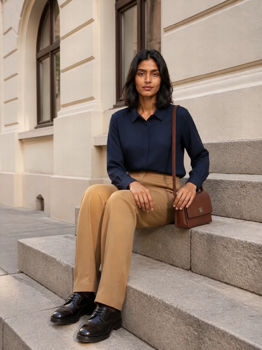 Max mara navy shirt camel tailored trousers