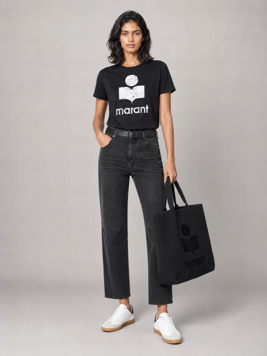 Isabel Marant Etoile Linen Logo Print Short Sleeve T-Shirt
