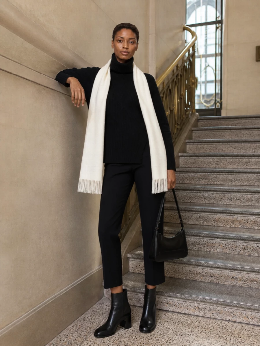 Max mara black turtleneck knit trousers outfit