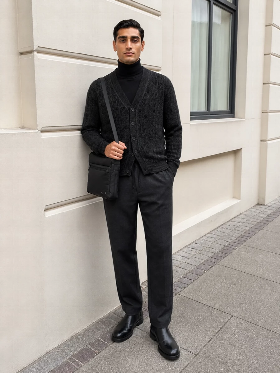 Missoni cardigan turtleneck chelsea boots outfit