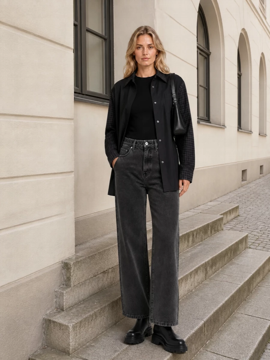 Our legacy shirt jacket wide leg jeans outfit