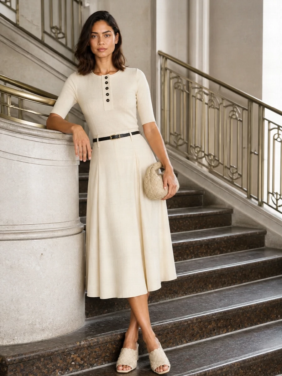 Bottega veneta ivory midi skirt knit outfit