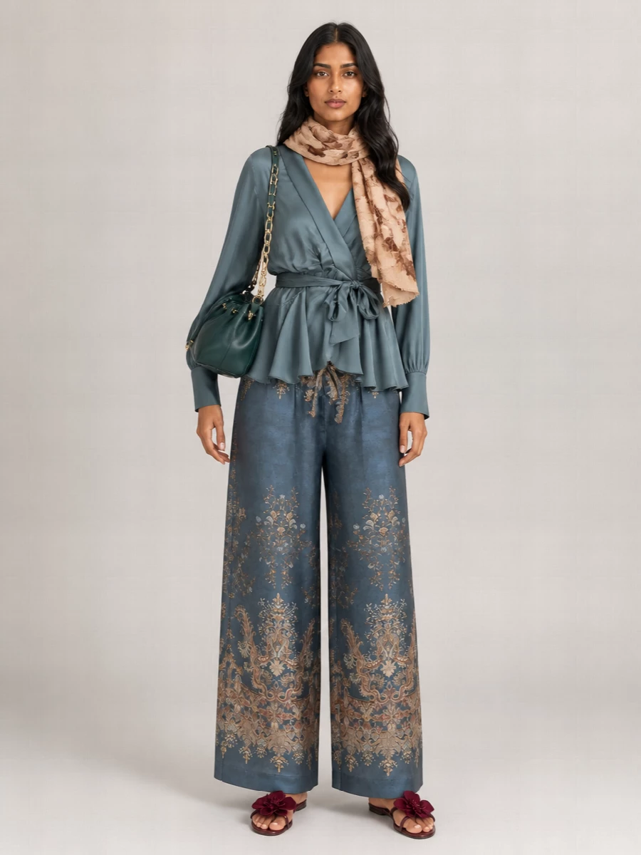 Zimmermann Silk Printed High-Rise Wide-Leg Trousers
