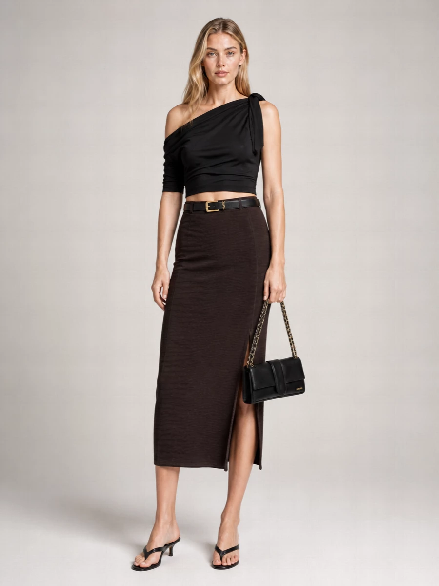 Jacquemus Draped Asymmetric Boat Neck 3/4 Sleeve Crop Top