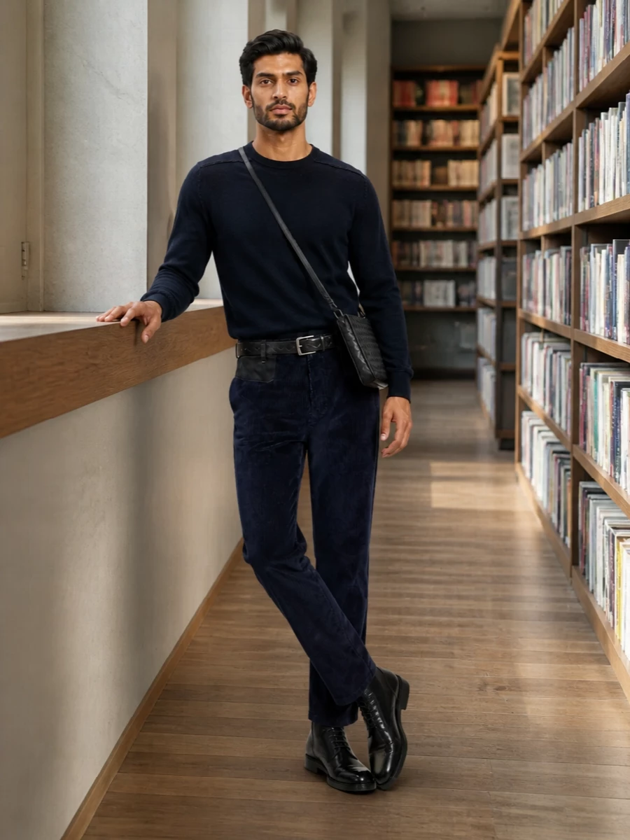 Maison margiela navy corduroy trousers black boots