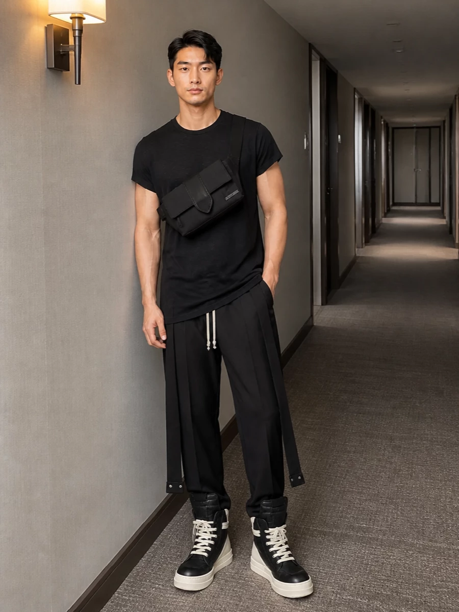 Rick owens black longline tee outfit high tops