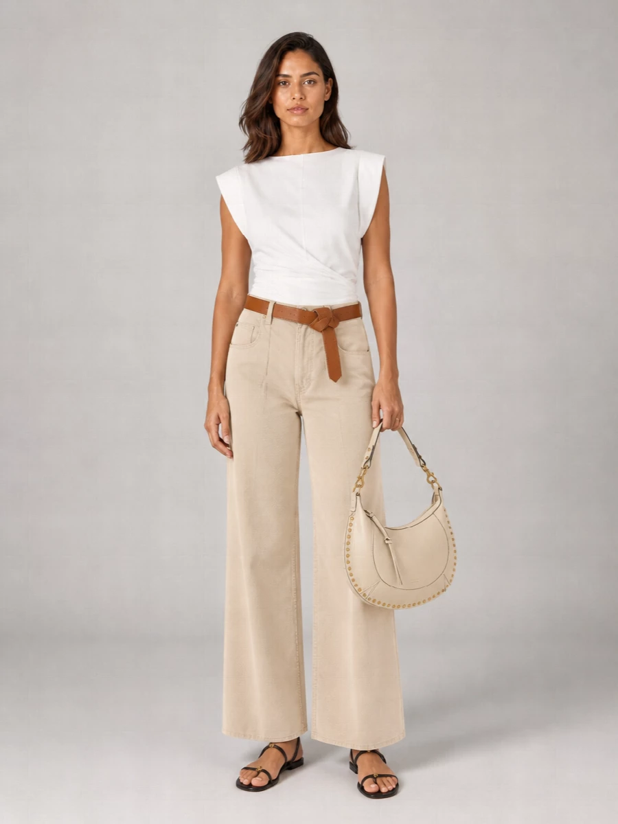 Isabel Marant Denim High-Rise Pleated Wide-Leg Jeans