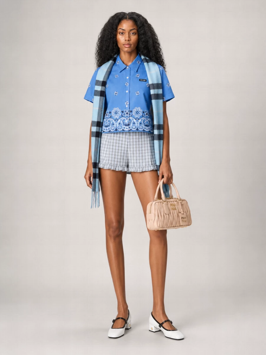 Miu Miu Checked Pleated Mini Skirt