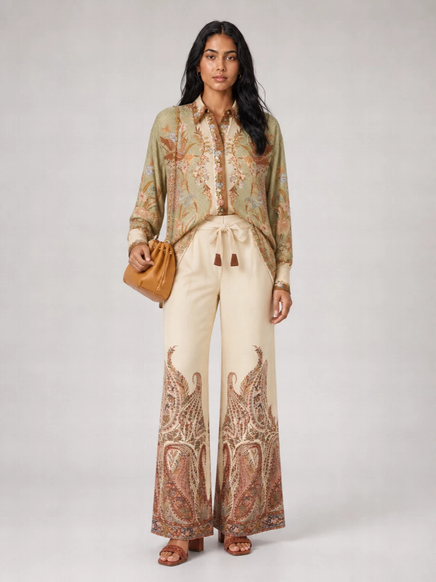 Zimmermann Printed Linen Flared Trousers