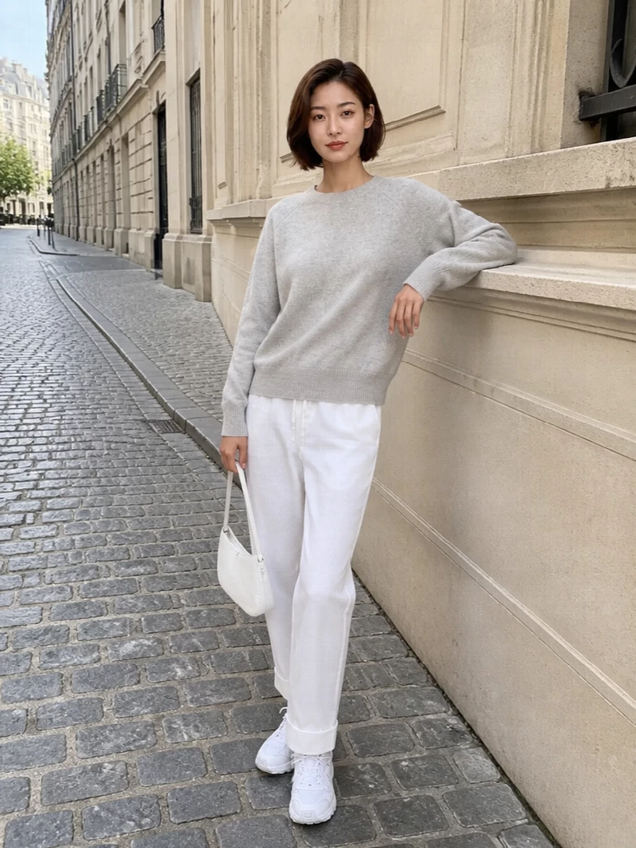 Parosh white track pants grey knit jacquemus bag