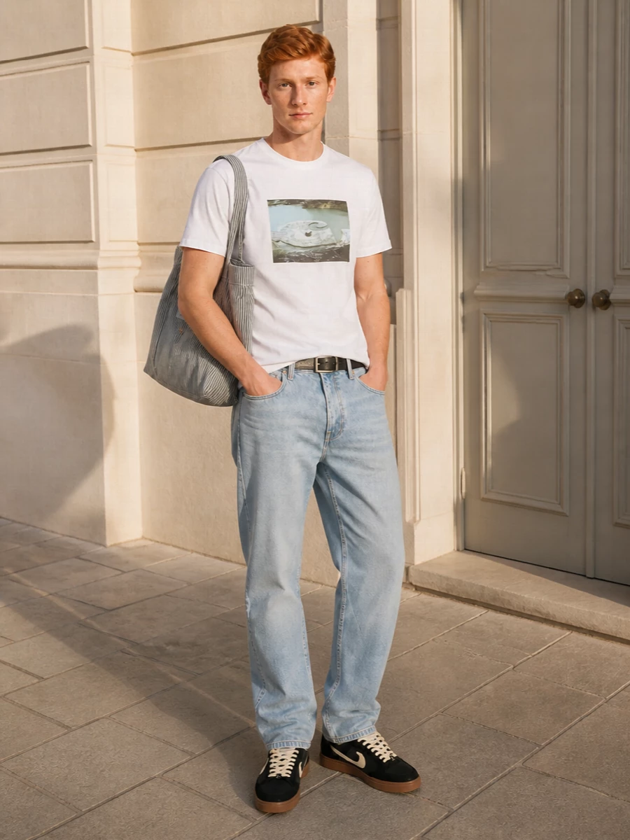 Carhartt tee light wash jeans off white sneakers