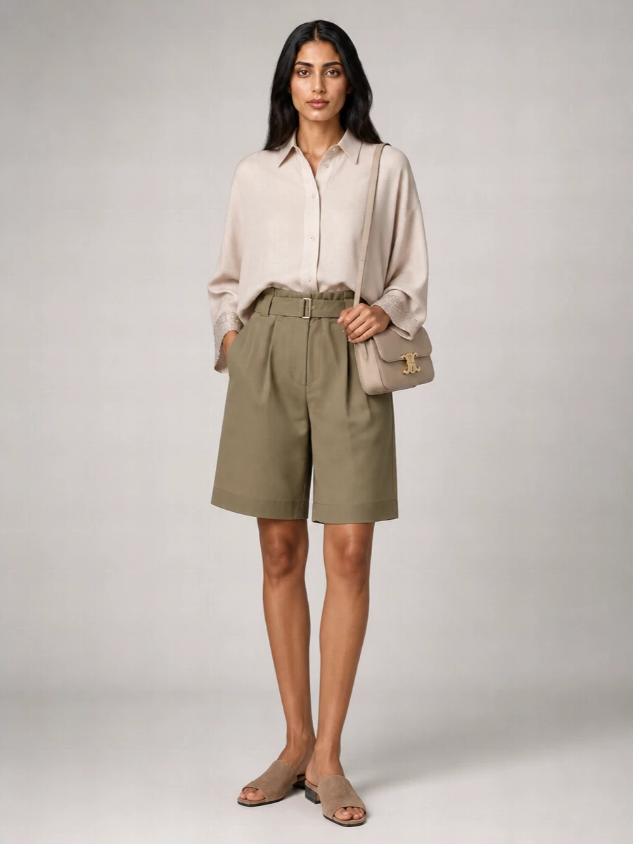 Brunello Cucinelli High-Rise Wide-Leg Belted Knee-Length Shorts