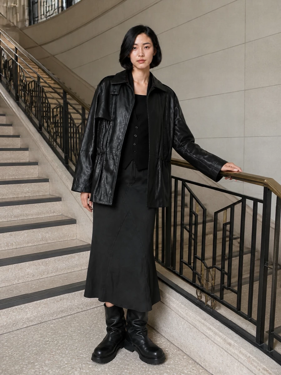 Rick owens midi skirt rotate faux leather trench