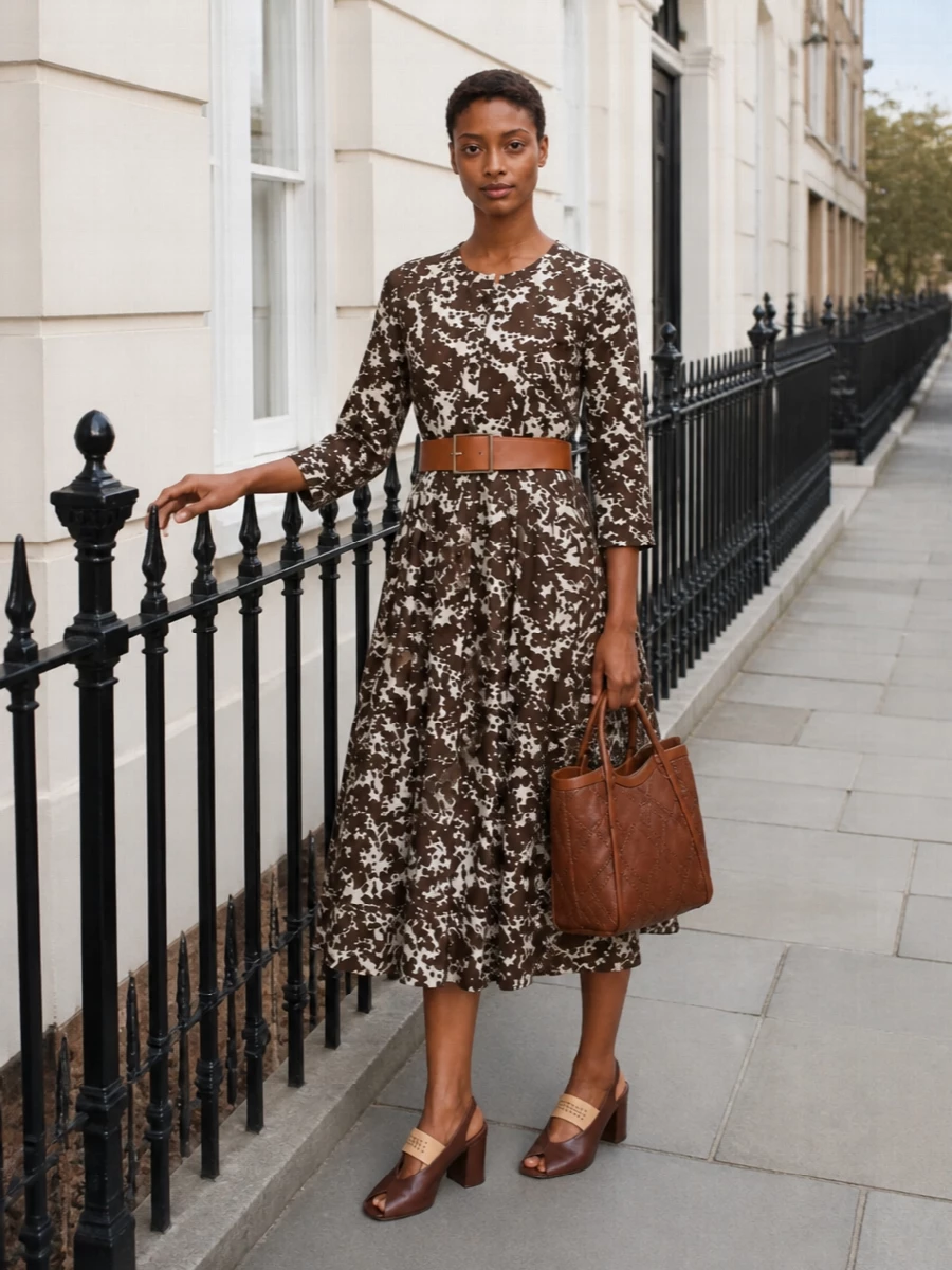 Max mara printed midi dress brown slingbacks
