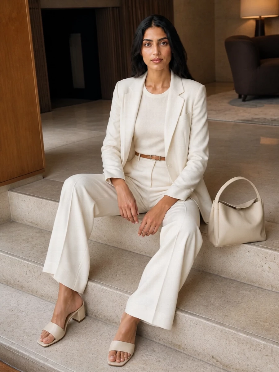Max mara ivory suit cream mules belt