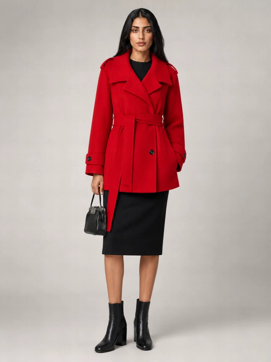 Sportmax Virgin Wool Short Double-Breasted Trench Coat