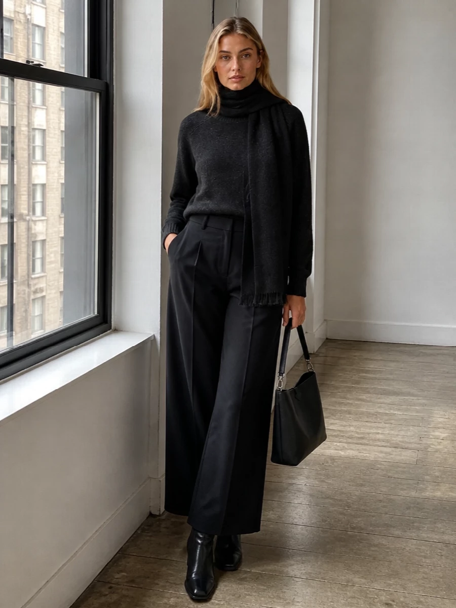 Loulou studio charcoal sweater black wide leg pants