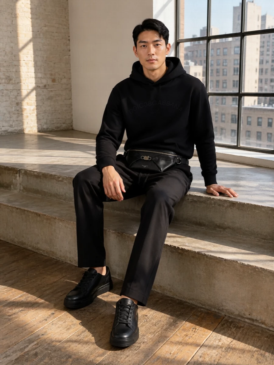 Dolce gabbana black hoodie drawstring pants outfit