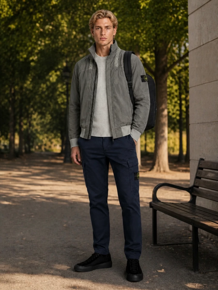 Stone island grey bomber cargo outfit