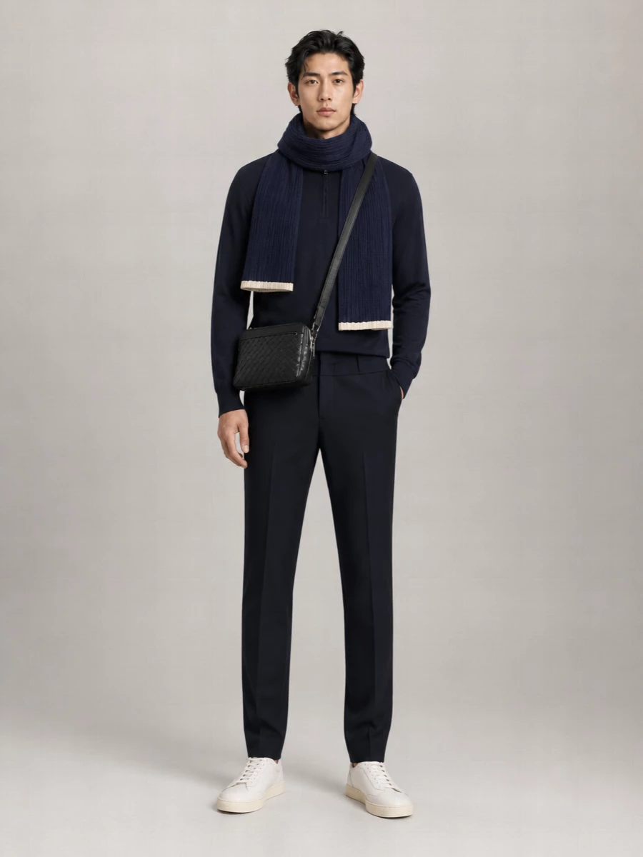 Brioni Wool Long-Sleeve Zip Polo Shirt