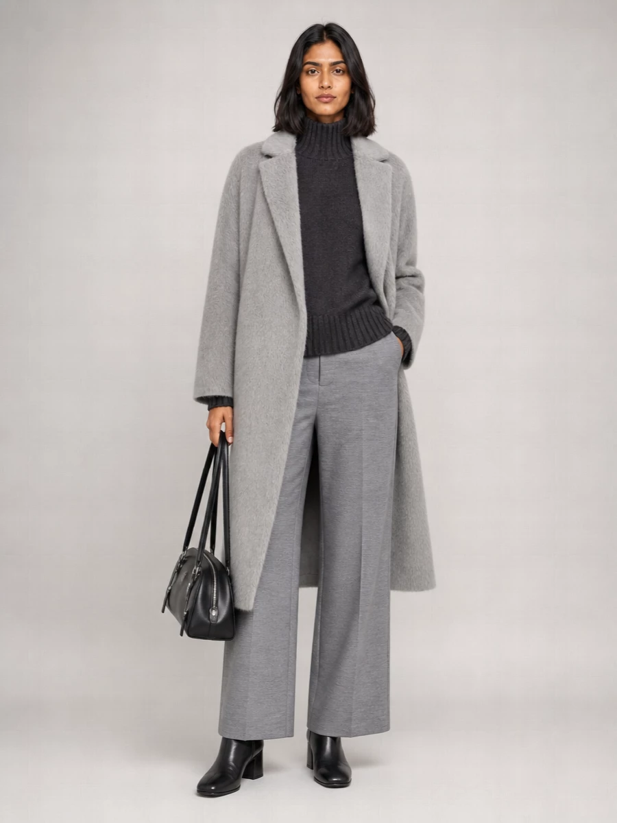 S Max Mara Alpaca Virgin Wool Cashmere Long Single-Breasted Coat