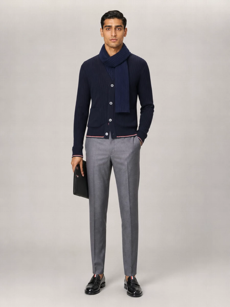Thom Browne Ribbed Merino Wool V-Neck Cardigan