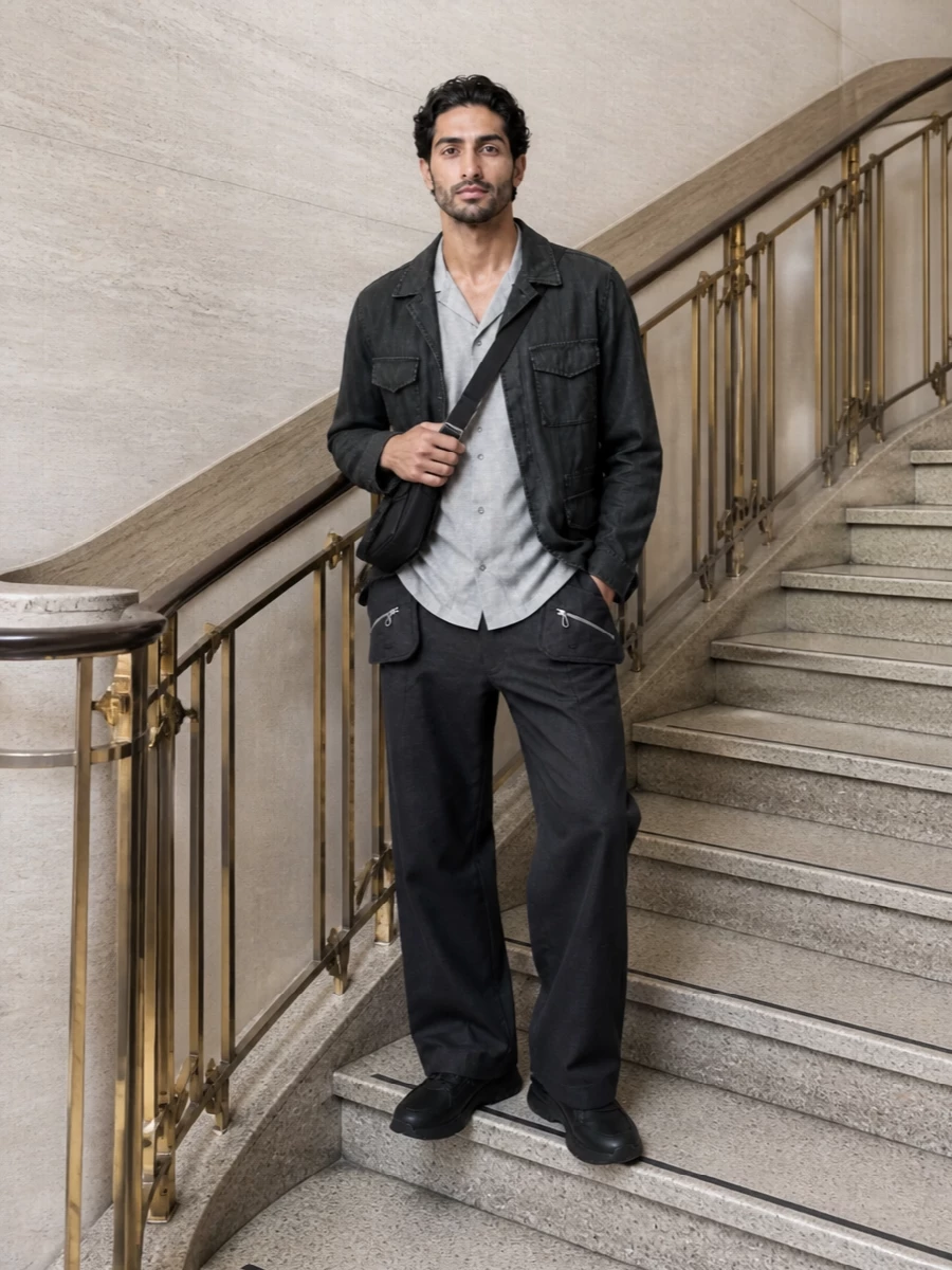 Boglioli utility jacket wide leg kiko trousers