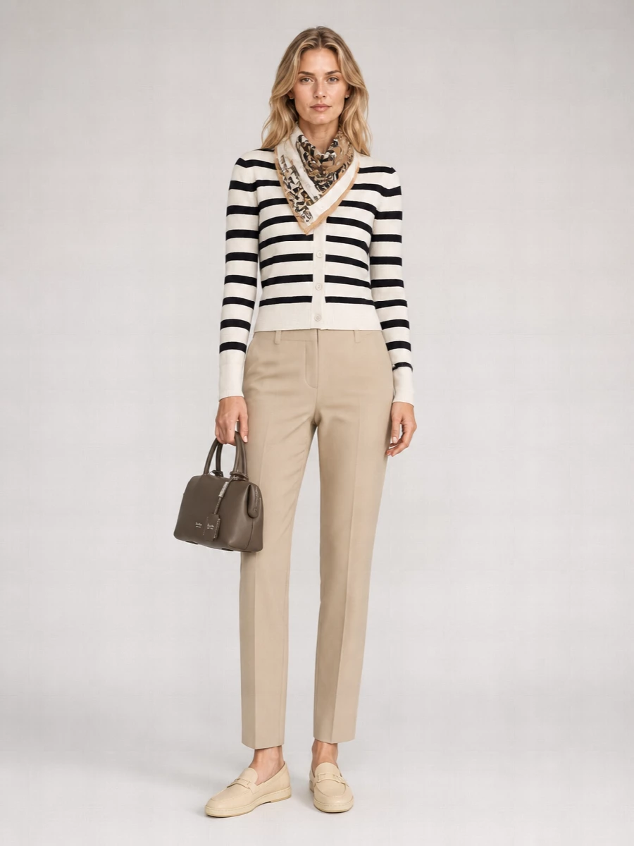 S Max Mara Striped V-Neck Wool Cardigan