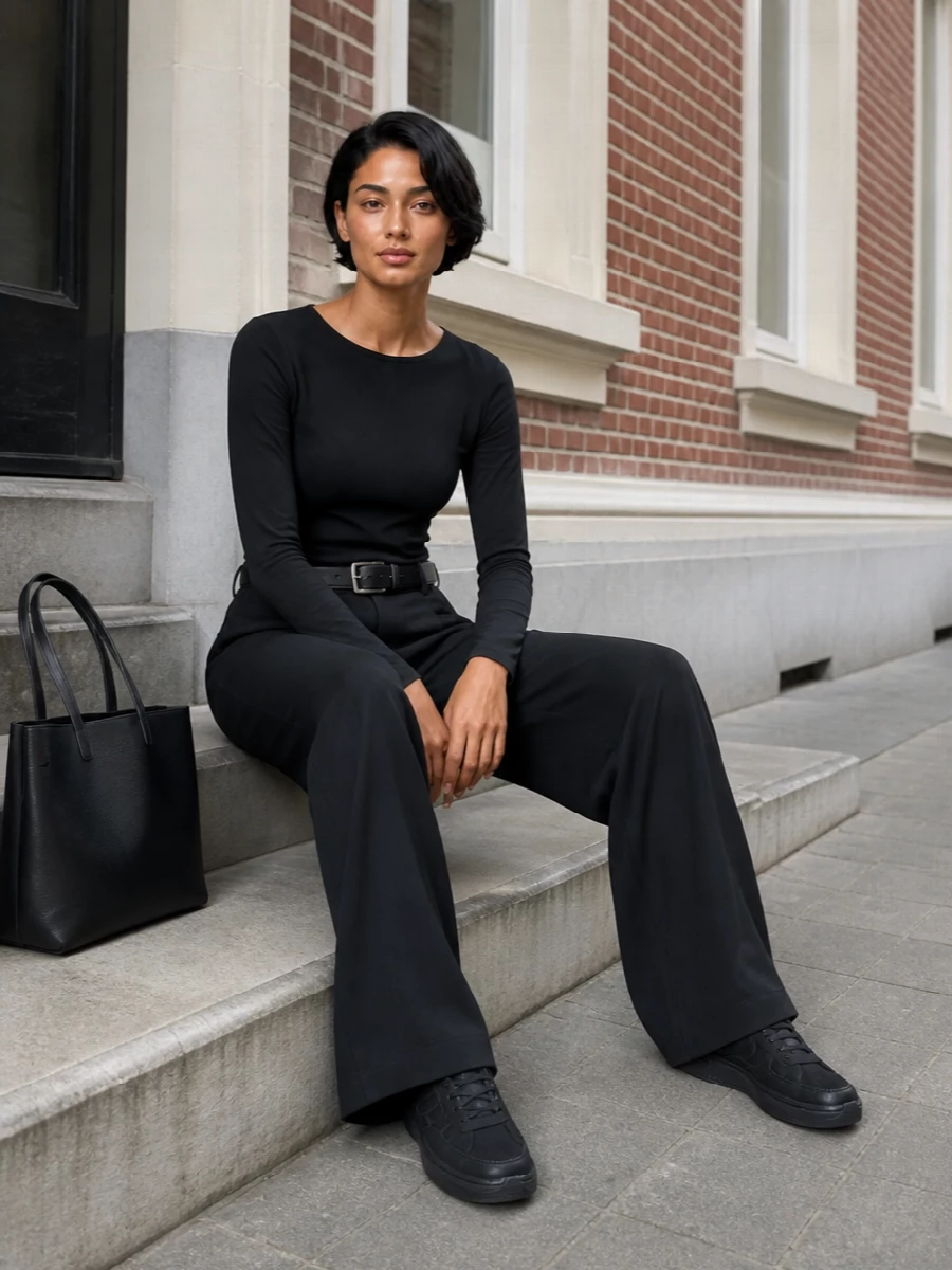 Nike wide leg trousers black knit apc tote