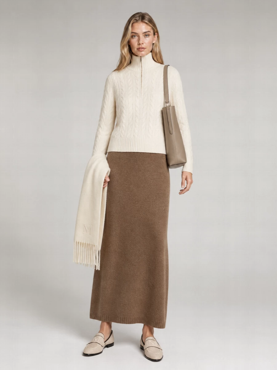 S Max Mara Cashmere Wool Cable-Knit Half-Zip High-Neck Sweatshirt