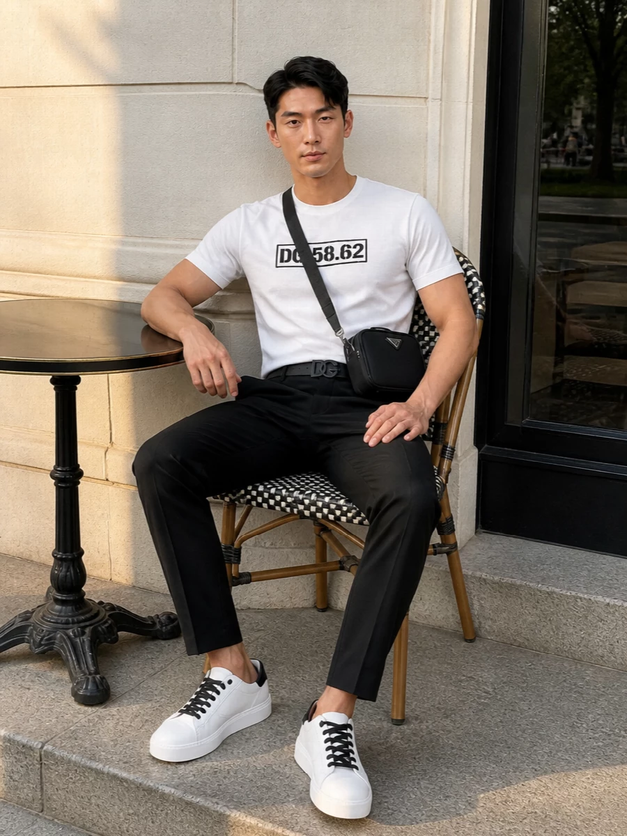 Dolce gabbana logo tee black tailored trousers