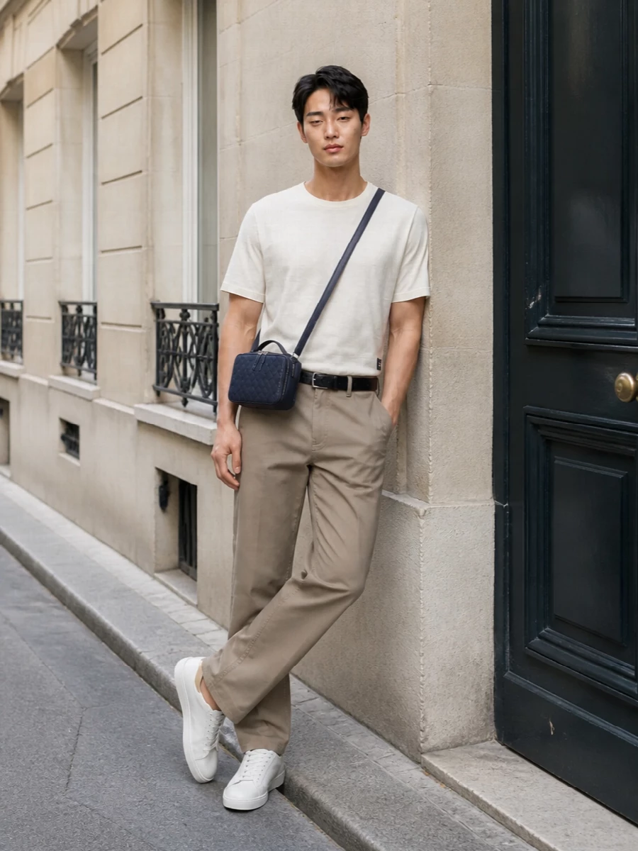 Burberry ivory tee chinos quiet luxury outfit