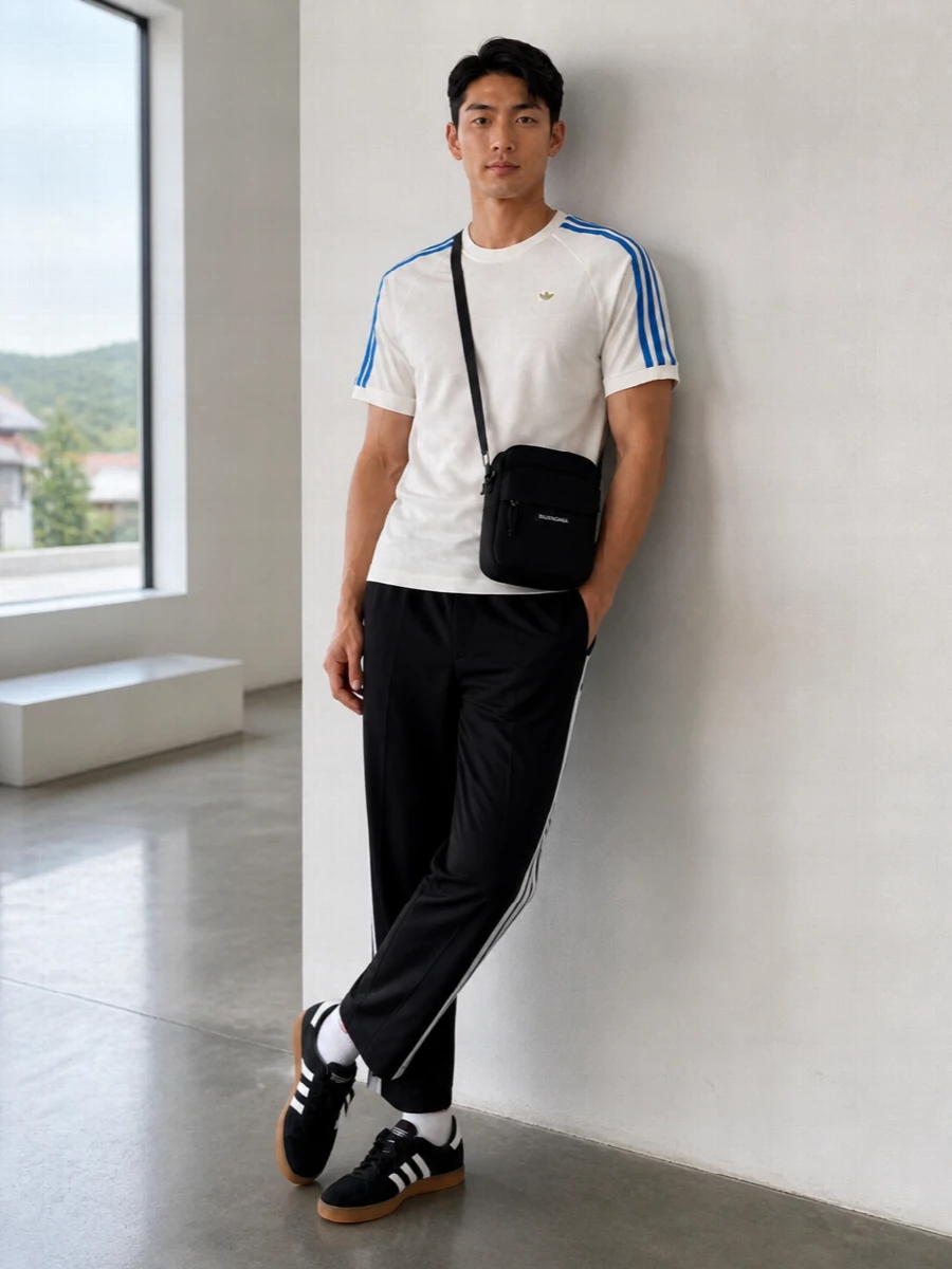 Adidas track pants tee gum sole sneakers