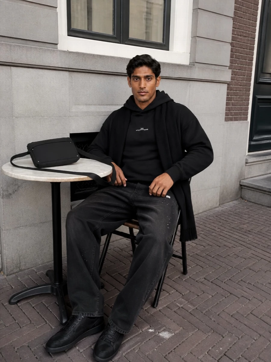 Maison margiela black hoodie wide leg jeans