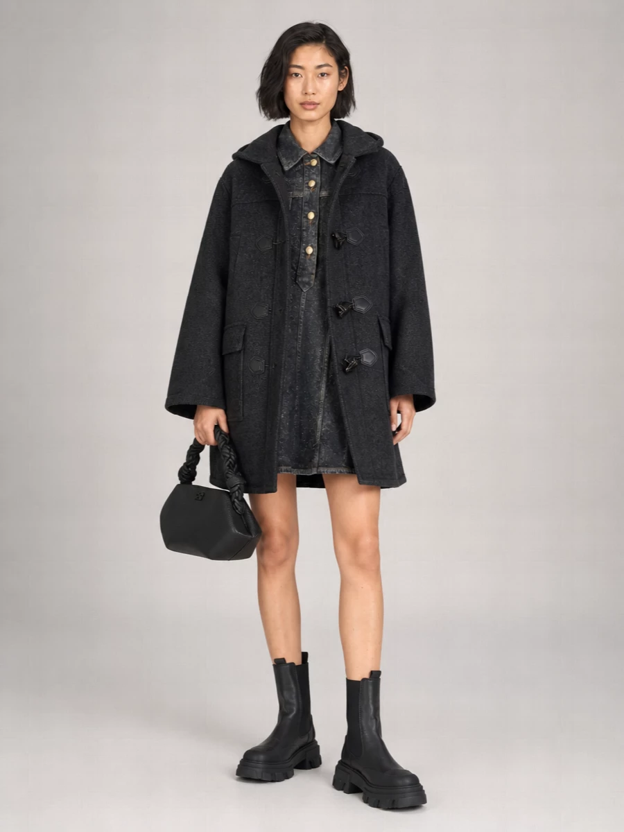 Ganni Wool Cashmere Hooded Duffle Coat