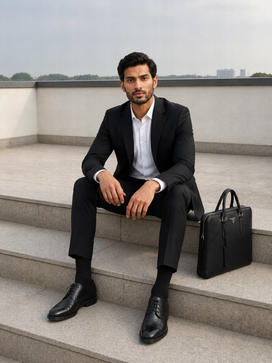 Giorgio armani black suit gucci oxford shoes