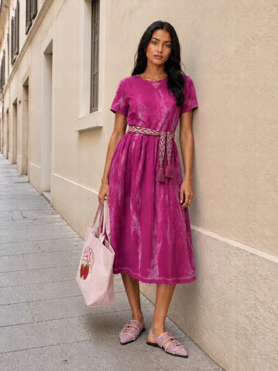 Ganni magenta tie dye dress pink slingbacks