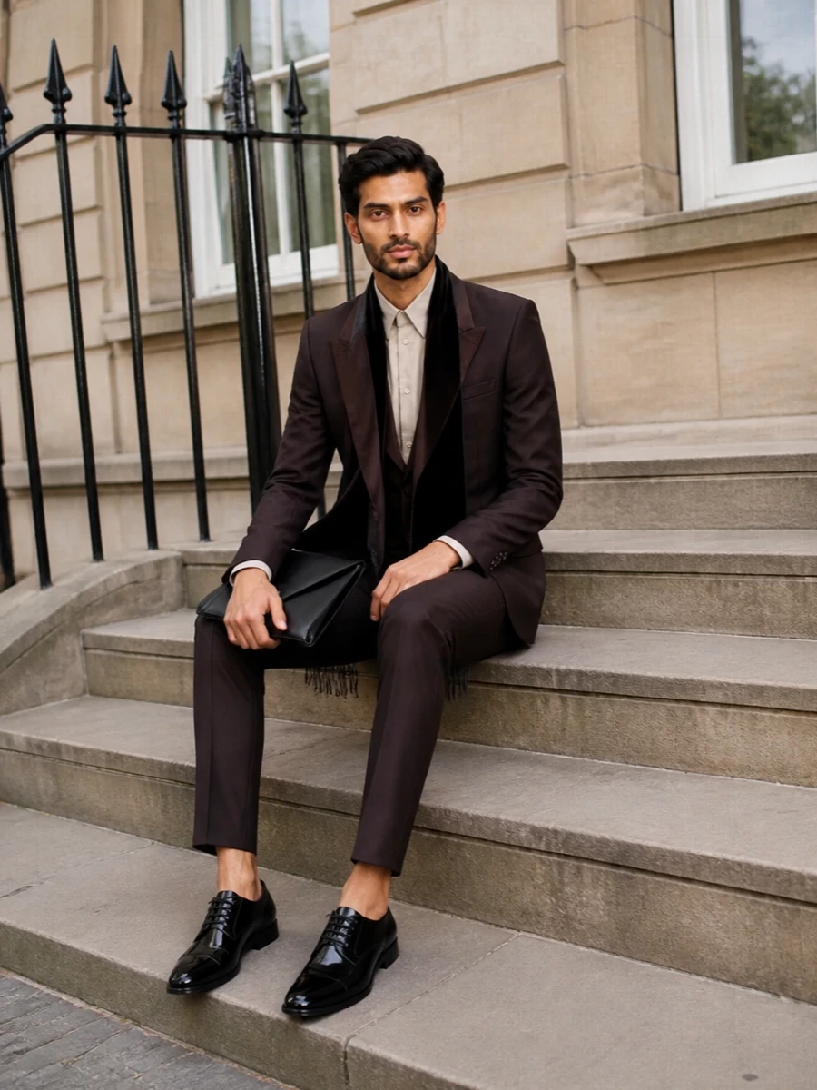Fendi espresso dinner jacket brown trousers