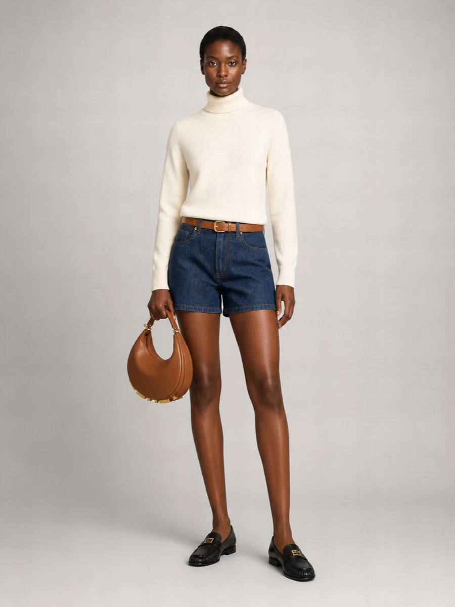 Fendi Denim High-Rise Flared Tailored Shorts