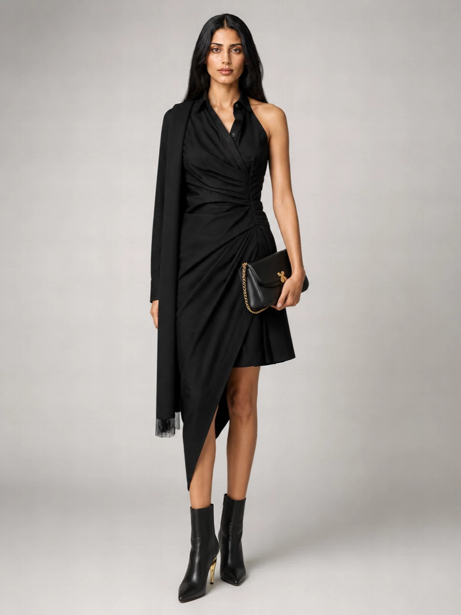 Alexander Wang Asymmetric One-Shoulder Cotton Midi Dress